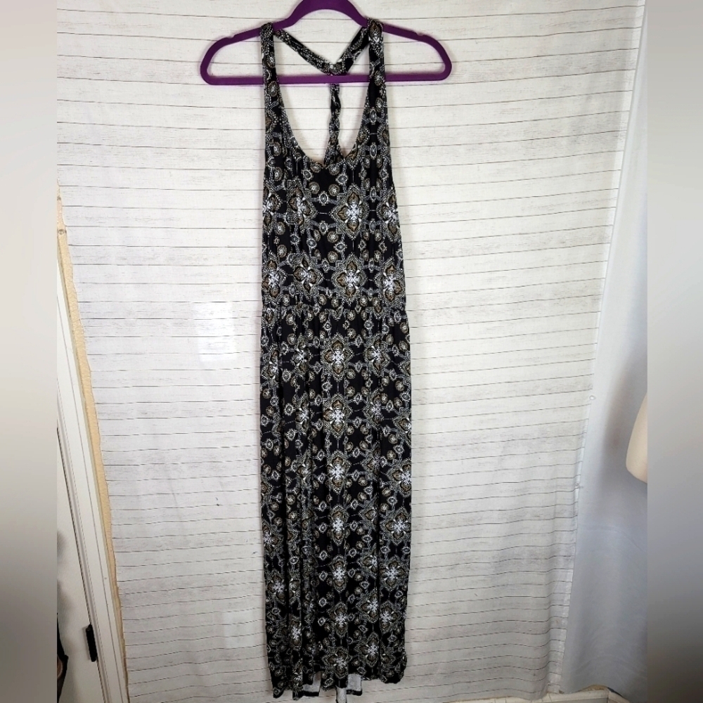 PAPERMOON GEOMETRIC PRINT BRAIDED RACER BACK MAXI DRESS, SZ 1X